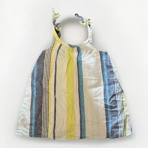 Gymboree Size 4 Striped Bow Top Blue Safari Linen Cotton Blend Lined Sleeveless - Picture 1 of 8