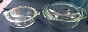 2- VTG. PYREX CLEAR GLASS OVENWARE CASSEROLE DISHES WITH LIDS, #016, #022 - Picture 1 of 8