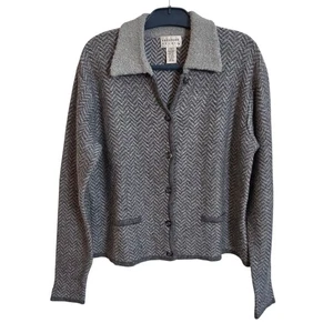 Cárdigan suéter grande L Freeport Studio para mujer gris mezcla de seda espiga - Imagen 1 de 10