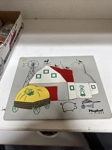 VTG Playskool Wooden Tray Puzzle Farm 360-15 Barn Hay Wagon Incomplete For Parts - Picture 1 of 8