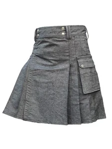 Men's Black Denim Scottish Fashion Utility kilt Sports kilt Size 28-62 - Picture 1 of 3