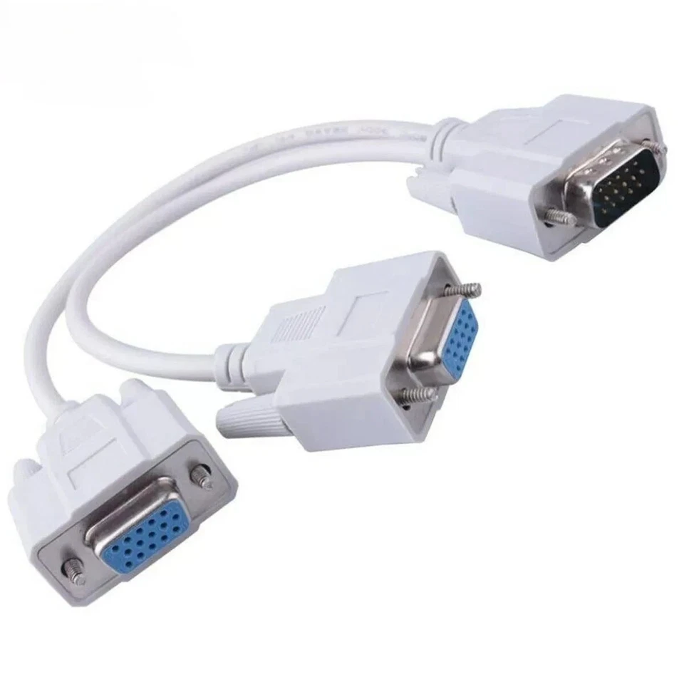 Dual VGA Split Signal Cable Lead Wire To View Monitor SVGA Y 1 To 2 Splitter - Image 1 of 1