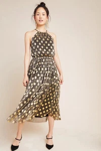 Sunday In Brooklyn Anthropologie FAB! Confetti Halter Midi Polka Dot Dress Sz M - Picture 1 of 21