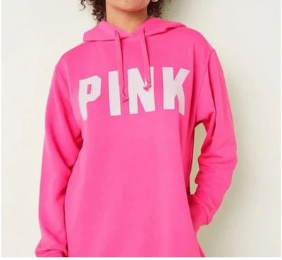 New Victoria’s Secret Pink Pullover Hoodie (L) Drawstring Logo Extra Long NWT - Image 1 of 4