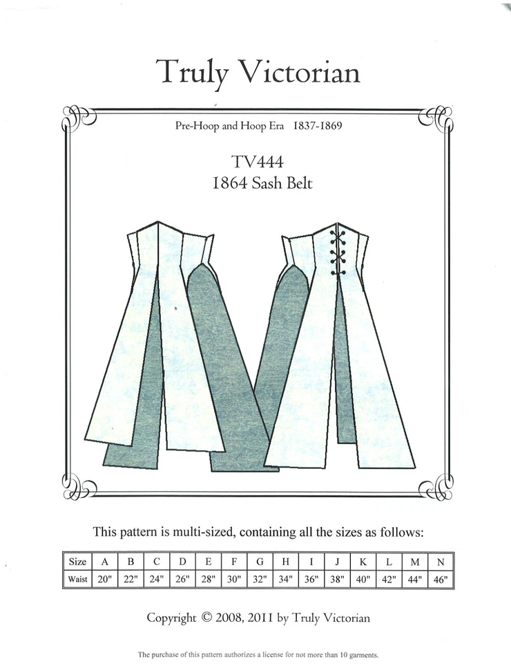 2011 Truly Victorian TV444 1864 Sash Belt sewing pattern uncut - Image 1 of 3