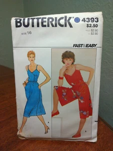 Butterick Pattern 4393 MISSES Culotte Dress & Dress 2 Styles Size 16 UNCUT NOS - Picture 1 of 7