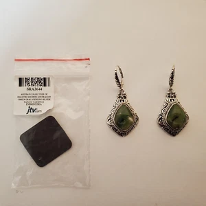 Sarda Sterling Silver 925 Earrings Artisan Collection Bali Dangle Green Opal - Picture 1 of 18