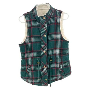 Maurice’s wool blend Sherpa plaid vest green red small winter outdoor - Picture 1 of 8