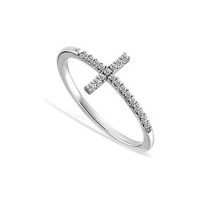 Sideways Cross Clear CZ Classic Ring New Sterling Silver Band Sizes 6-9
