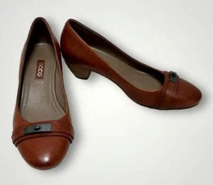 Womens Ecco Shoes 38 Dress Career Pump Heels Brown Leather 7.5 - Picture 1 of 9