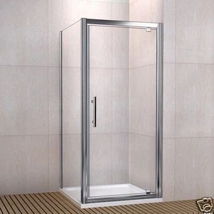 Framed Pivot Shower Door Enclosure and Side Panel and Tray Glass Screen Cubicle - Picture 1 of 11