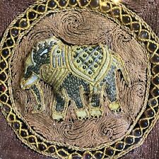 Antique Burmese Kalaga Tapestry Elephant beaded sequins Good cd shadow box frame