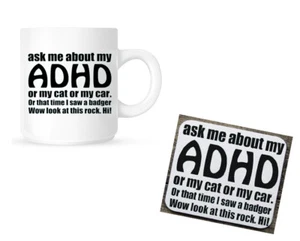 Ask Me About My ADHD - Mug With Matching Coaster - Novelty Gift Set - Picture 1 of 8