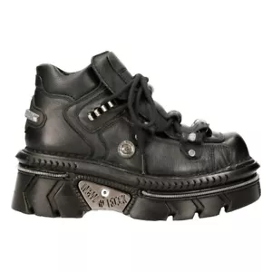 Neu Rock Boots M-215-S6 Unisex Metallic Schwarz 100 % Leder Goth Techno Biker - Bild 1 von 8