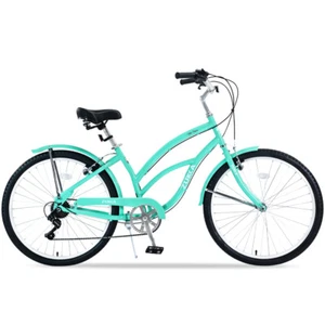 7 Speed Steel Bicycles, Multiple Colors 26"Inch Beach Cruiser Bike, Mint Green - Picture 1 of 6