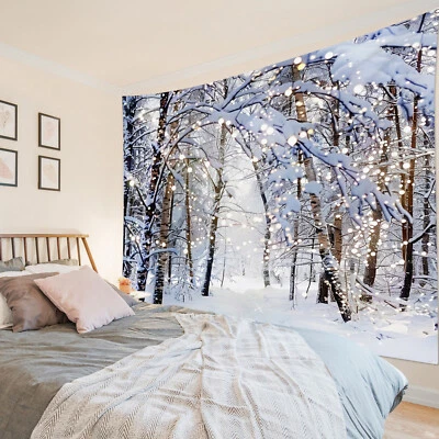 Winter Forest Landscape Snowy Pine Tree Tapestry for Bedroom Living Room Dorm - Image 1 of 4