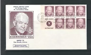 USA SC # 1395d Eisenhower Booklet pane of 7 plus label . Aripex '72 cachet.... - Picture 1 of 1