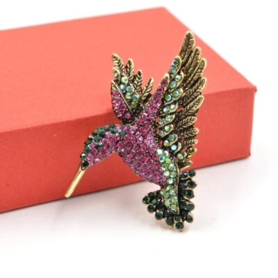 Колибри кристалл со стразами розовый синий зеленый брошь заколка с золотой сумкой - Изображение 1 из 4