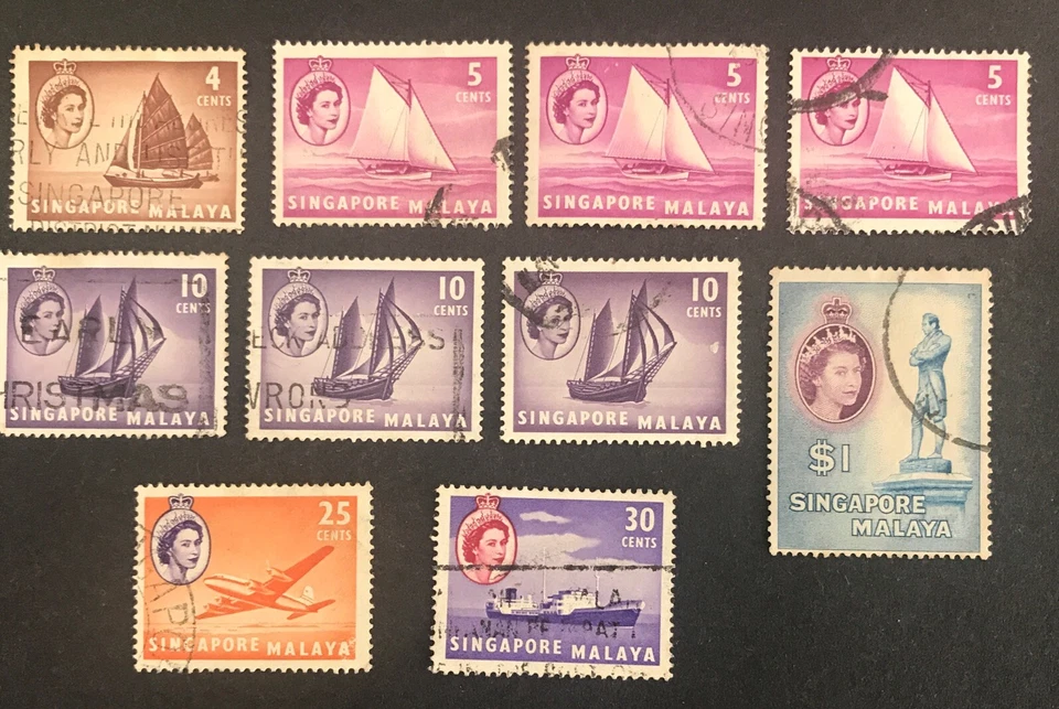 Singapore Malaya 1955 Queen Elizabeth II set of 10 Used Stamps - Image 1 of 1