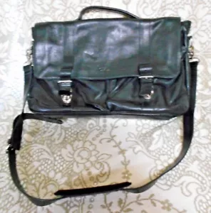 Cole Haan Black Leather Messanger Laptop Briefcase Shoulder Strap Academia - Photo 1/8