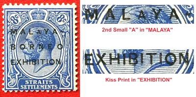 EXPOSIÇÃO MALÁSIA-BORNEO MBE opt Straits KGV 8c com recursos MNH SG#244d+ M51 - Imagem 1 de 4