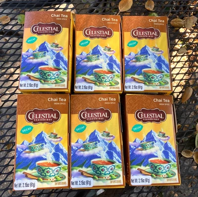 Lote 6 Nuevo en Caja Celestial Auténtico India Especias Descafeinado Chai Té 20 x6 Bolsa Regalo Envío Gratis Foto 1 de 2