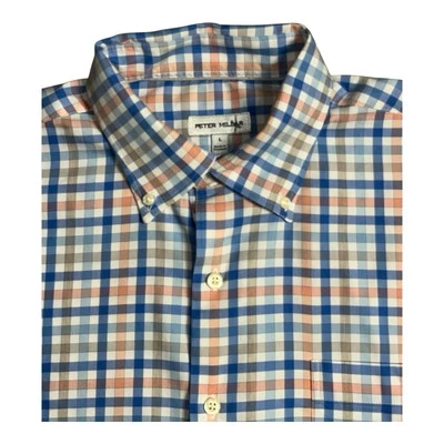 Camisa para hombre Peter Millar manga larga a cuadros con botones rosa azul talla grande Foto 1 de 4