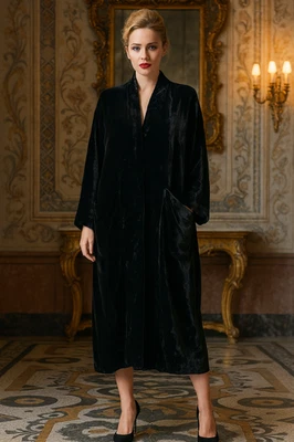 Donna Karan Velvet Black Robe SZ PS Timeless Classic Glam Luxury - Image 1 of 4