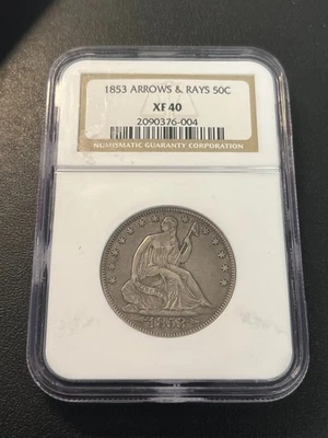 1853 SEATED LIBERTY HALF DOLLAR NGC XF-40 - SEATED HALF TYPE - CERTIFIED - 50C - Image 1 of 2