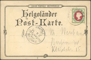 HELGOLAND 1890, 10 Pf. bläulichgrün/karmin auf Ansichtskarte n. Berl - Picture 1 of 2