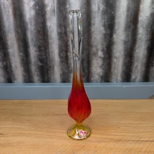 Vintage Wikinger geschwungene Glasvase 6 Blütenblätter mit Fuß MCM orange Persimone Bernstein 11,25 Zoll - Bild 1 von 10