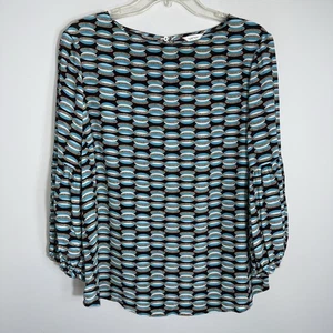 Tyler Boe Silk Blouse Top Shirt-Long Sleeves-Black Blue White-Size Large - Picture 1 of 8