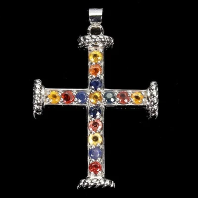 Ювелирные изделия кулон серебро 925 пробы круглый сапфир крест 3 мм натуральный драгоценный камень - Изображение 1 из 4