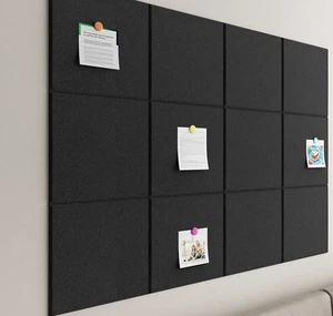 12 Pcs Felt Cork Board Tiles Self-Adhesive Bulletin Boards Black 12” X 12” - Picture 1 of 1