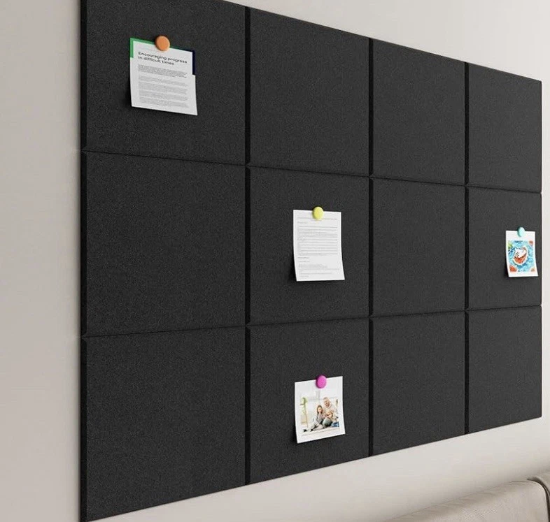 12 Pcs Felt Cork Board Tiles Self-Adhesive Bulletin Boards Black 12” X 12” - Image 1 of 1