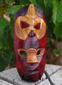 VINTAGE Fijian Red Wood Warrior Mask 12" Hand Crafted Signed RARE FIND! - Picture 1 of 6