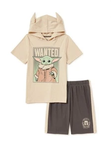 2-Piece STAR WARS Boys Size S Baby Yoda T-Shirt Hood Mask & Shorts Cosplay Set - Picture 1 of 4