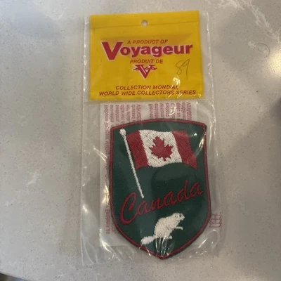 Vintage Patch Canada Flag Beaver Embroidered Sew On Souvenir Travel NOS Voyageur - Image 1 of 2