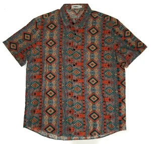 Vatpave Button Up Shirt Aztec Tribal Hawaiian Multicolor Cotton Viscose NEW Lg - Picture 1 of 8