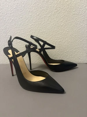 CHRISTIAN LOUBOUTIN BLACK PATENT LEATHER POINTY PUMPS, 38 - Image 1 of 4