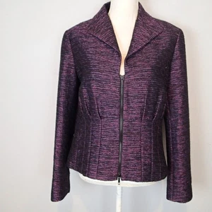 Chaqueta Blazer Lafayette 148 New York Cremallera Completa Púrpura Talla 12 Metálica Formal Holi - Imagen 1 de 14