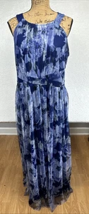 Maxi Vestido Candalite Para Mujer Azul Floral Transparente Superposición Cintura Imperio 1X Hada - Imagen 1 de 24