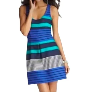 Loft Striped Sleeveless Dress Casual Summer Party Cocktail Blue Green White 6 - Picture 1 of 10