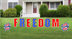NEW - Patriotic Let Freedom Ringing Yard Sign Lawn Decoration Kit, 9 Pieces 