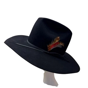 Red Wulf schwarzer Cowboyhut mit Federakzent Biber Filz Western Style Gr. 7 1/8 - Bild 1 von 13