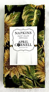 APRIL CORNELL - SOLEIL BLACK SUNFLOWER - NAPKINS SET OF 6 - NEW - Picture 1 of 2