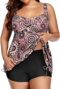 Aqua Eve Women Plus Size Tankini Swimsuit Flowy 2 Pc Paisley & Black Size 26w - Picture 1 of 6
