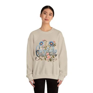 Personalisiertes Sweatshirt mit Blumenmuster und Namen, individueller Rundhalsausschnitt, Blumenmuster, Übergröße - Bild 1 von 21