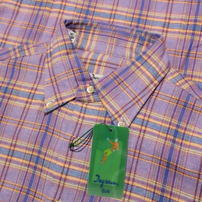 Camisa informal Ingram nueva con etiquetas 100 % algodón talla mediana en púrpura con cuadros multicolores Foto 1 de 4