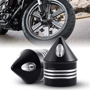 2x Black Thick Cut Front Wheel Axle Nut Cover Cap Aggressive For Harley Davidson - Bild 1 von 11